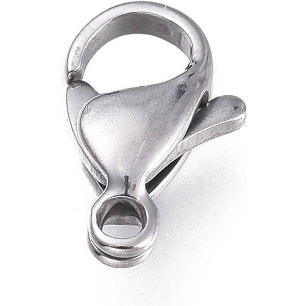 Tarnish Resistant 316 Surgical Stainless Steel Lobster Claw Clasps, Manual Polishing, Stainless Steel Color, 11x7x3.3mm, Hole: 1.4mm