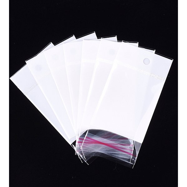 Pearl Film Cellophane Bags, OPP Material, Self-Adhesive Sealing, with Hang Hole, Rectangle, White, 10-10.2x5cm, Unilateral Thickness: 0.045mm, Inner Measure: 5.7x5cm