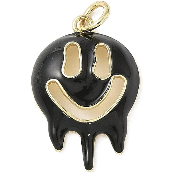 Pendentifs En Laiton éMaillé Sur Le ThèMe D'halloween, Avec Anneau De Jonction, VéRitable 18K Plaqué Or, Visage Souriant, 21.5X14.5X4Mm, Trou: 3Mm-image