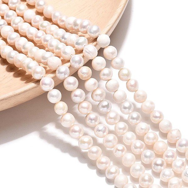 Brins De Perles De Culture D'eau Douce Naturelles, Pomme De Terre, Blanc CrèMe, 5-6X4.5-5.5Mm, Trou: 0.6Mm, Environ 69-70 Pcs/Chapelet, 13.78-14.17 Pouce (35-36 Cm)-image