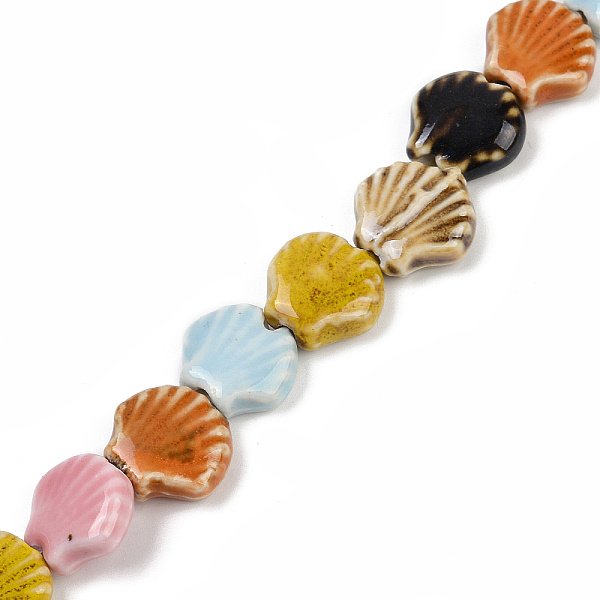 Abalorios De La Porcelana Hecha A Mano Hilos, Shell Forma, Colorido, 13.5X13-14X6Mm, Agujero: 1.8 Mm, Aproximamente 28 Pcs / Cadena, 14.37'' (36.5 Cm)-image