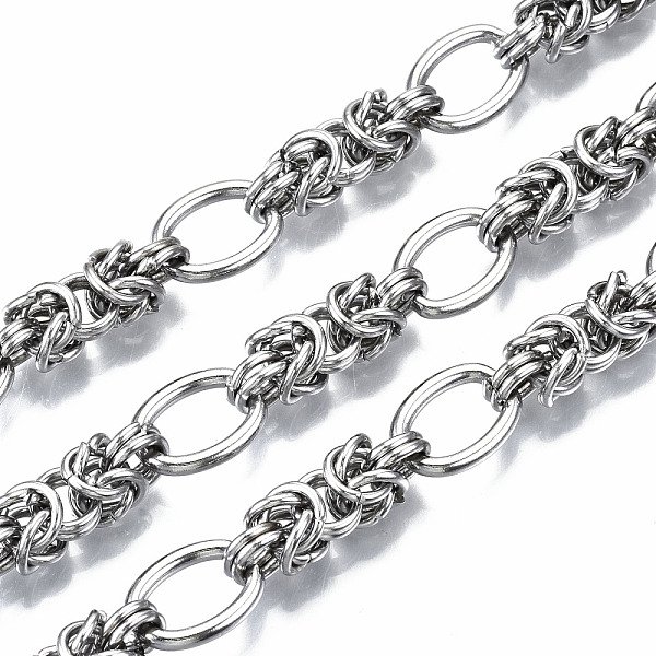 Tarnish Resistant 304 Stainless Steel Byzantine Chains, With Spool, Unwelded, Stainless Steel Color, 13.5X10X1.9Mm, About 16.4 Feet(5M)/Roll-image