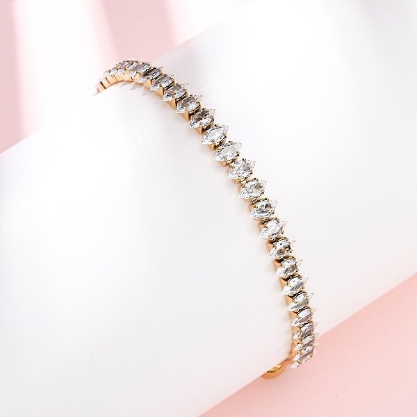 304 Stainless Steel Pave Clear Cubic Zirconia Tennis Bracelets, 201 Stainless Steel Box Chain Slider Bracelets for Women, Real 18K Gold Plated, Ion Plating(IP), Horse Eye, 1/4 inch(0.6cm), Inner Diameter: 2-2-7/8 inch(5.1-7.2cm)
