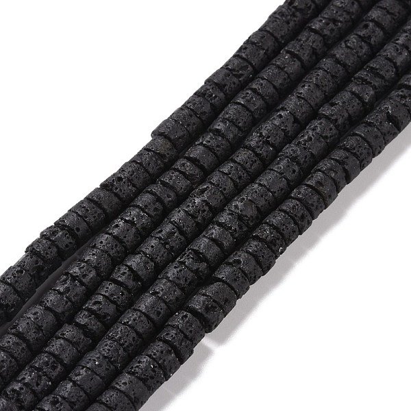 Brins De Perles De Pierre De Lave Naturelle, Plat Rond / Disque, Noir, 6X3Mm, Trou: 0.8Mm, Environ 105 Pcs/Chapelet, 14.96-15.16'' (38-38.5 Cm)-image