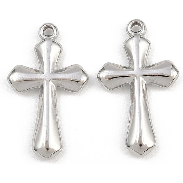 304 Stainless Steel Pendants, Cross Charms, Stainless Steel Color, 27.5X16X3.5Mm, Hole: 1.6Mm-image