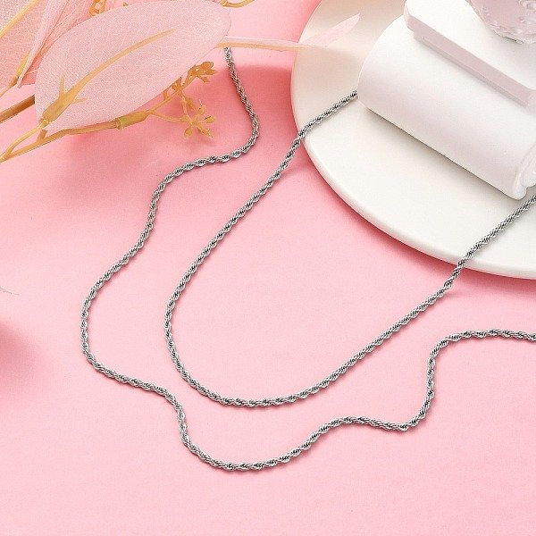 Tarnish Resistant 304 Stainless Steel Necklaces Unisex Rope Chain Necklaces, Stainless Steel Color, 23.62 Inch(60Cm)-image