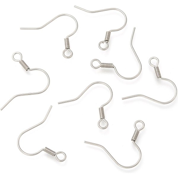 Tarnish Resistant 316 Surgical Stainless Steel Earring Hooks, With Horizontal Loop, Stainless Steel Color, 18X18Mm, 21 Gauge, Pin: 0.7Mm, Hole: 2Mm-image