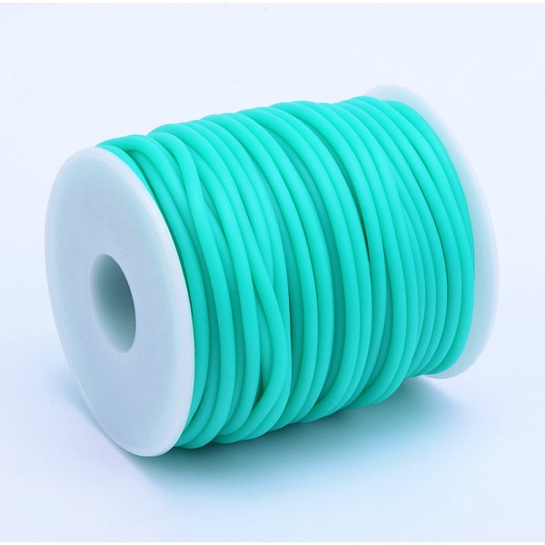 Hollow Pipe Pvc Tubular Synthetic Rubber Cord, Wrapped Around White Plastic Spool, Medium Turquoise, 3Mm, Hole: 1.5Mm, About 27.34 Yards(25M)/Roll-image