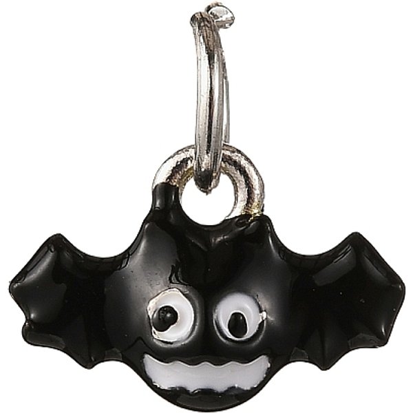 Breloques en alliage émaillé sur le thème d'Halloween, chauve-souris, platine, avec anneau de jonction, noir, 10x14.5x4.5mm, Trou: 5mm