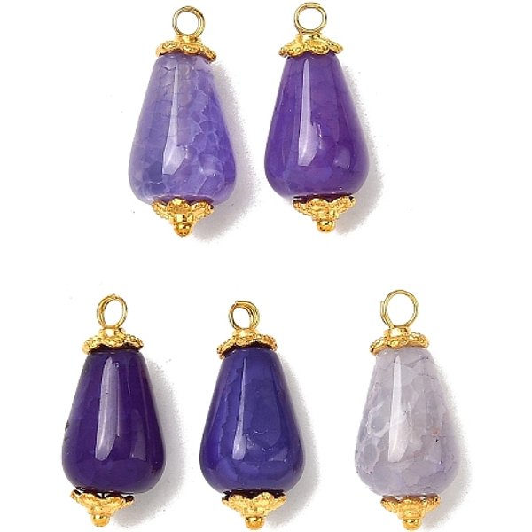 Pendentifs En Agate CraqueléE Naturelle, Larme, Avec Les Accessoires En Alliage, Or, Teints Et ChaufféE, Violet, 21.5-22X10Mm, Trou: 1.8Mm-image
