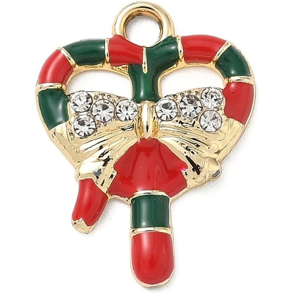 Christmas Themes Alloy Rhinestone Pendants, Enamel Style, Golden, Heart, 20X15X3Mm, Hole: 2.2Mm-image