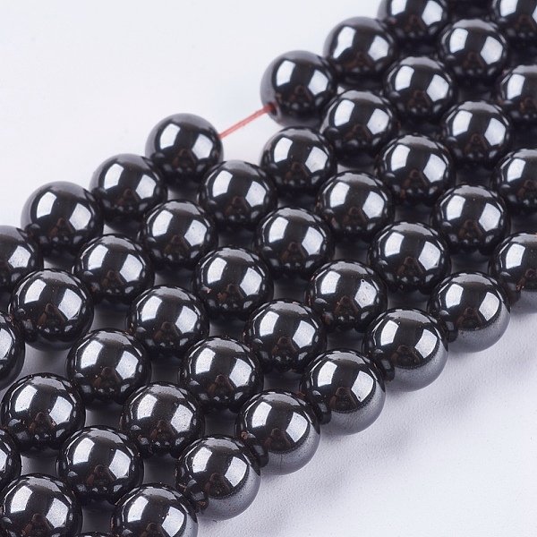 Chapelets De Perles En HéMatite SynthéTique MagnéTique, Grade A, Ronde, Noir, 8Mm, Trou: 1Mm, 15.5 Pouce-image