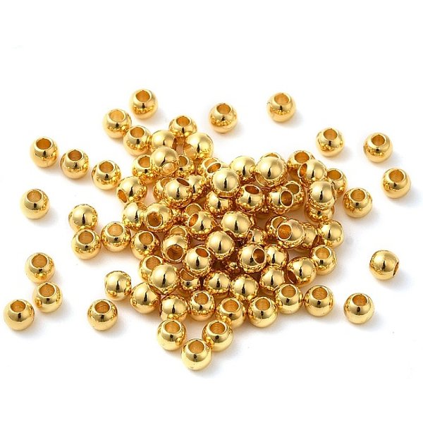 Perline In Ottone, Cadmio & Nichel &Piombo Libero, Tondo, Vero Placcato Oro 18K, 3Mm, Foro: 1.2 Mm-image