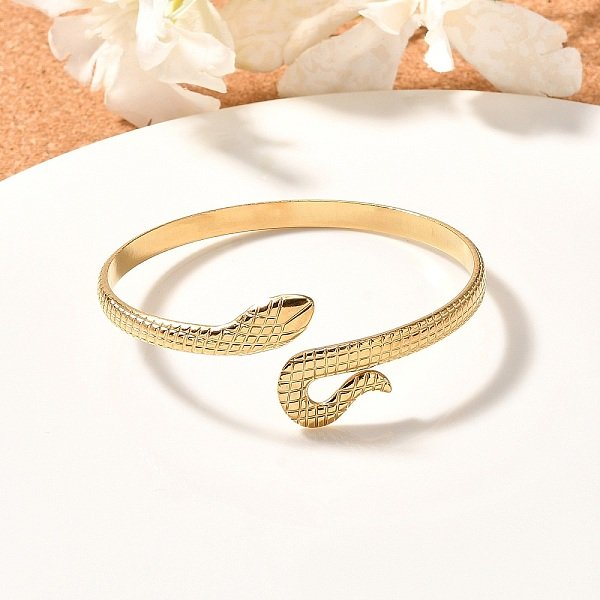 Ion Plating(Ip) 304 Stainless Steel Snake Open Cuff Bangles, Jewelry For Women, Real 18K Gold Plated, Inner Diameter: 2 Inch(5.1Cm)-image