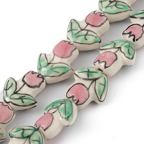 Handmade Porcelain Beads Strands, Tulip Flower, Light Green, 16x14.5x7.5mm, Hole: 1.6mm, about 20pcs/strand, 12.60 inch(32cm)