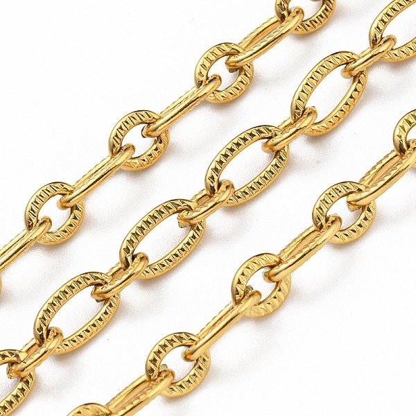 ChaîNes à Maillons Ovales En Acier Inoxydable 304, Non SoudéE, Avec Bobine, VéRitable 18K Plaqué Or, Grand: 7X4X1Mm, Petit: 5X4X1 Mm, 10M/Rouleau-image