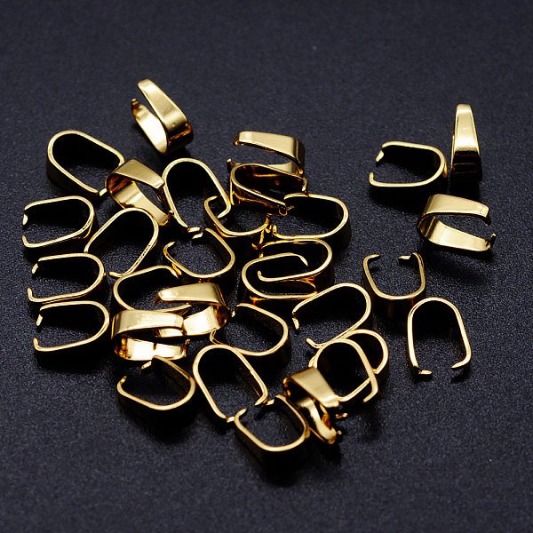201 Stainless Steel Snap On Bails, Real 18K Gold Plated, 7X5X3Mm, Pin: 0.5Mm-image