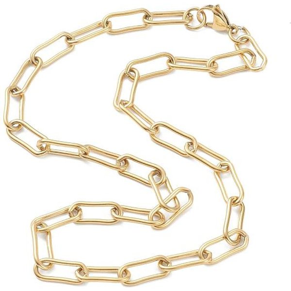 Pvd Vacuum Plating 304 Stainless Steel Paperclip Chain Necklaces, Unwelded, With Lobster Claw Clasps, Golden, 17.79 Inch(45.2Cm)-image