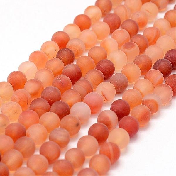 Frosted Natural Red Agate Beads Strands, Round, Dyed & Heated, Red, 8Mm, Hole: 1Mm, About 48Pcs/Strand, 15.2 Inch-image