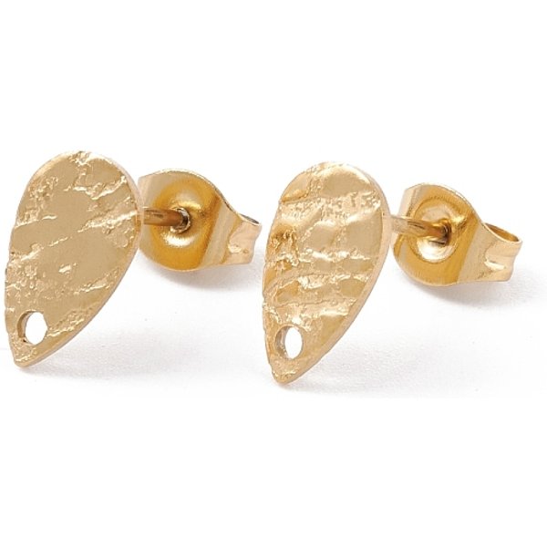Boucles D'oreilles à Tige En Acier Inoxydable 304 Avec Placage Ionique (Ip), Goutte D'eau TexturéE, Or, 10X6Mm, Pin: 0.7 Mm-image