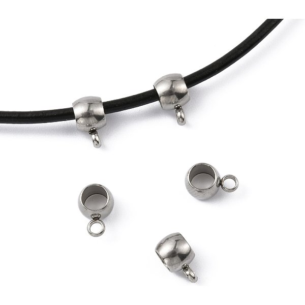 Tarnish Resistant 304 Stainless Steel Tube Bails, Loop Bails, Bail Beads Fit European Chains, Rondelle, Stainless Steel Color, 5X9X6Mm, Hole: 1.8Mm, Inner Diameter: 4Mm-image