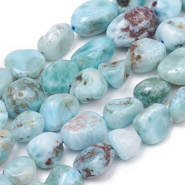 Natural Larimar Beads Strands, Nuggets, Tumbled Stone, 8-10X8-9X5.5-6Mm, Hole: 0.5Mm, About 43Pcs/Strand, 15.55 Inch(39.5Cm)-image