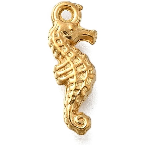 304 Stainless Steel Charms, Ocean Theme Charm, Ion Plating(Ip), Real 18K Gold Plated, Sea Horse, 14.5X5X3Mm, Hole: 0.8Mm-image