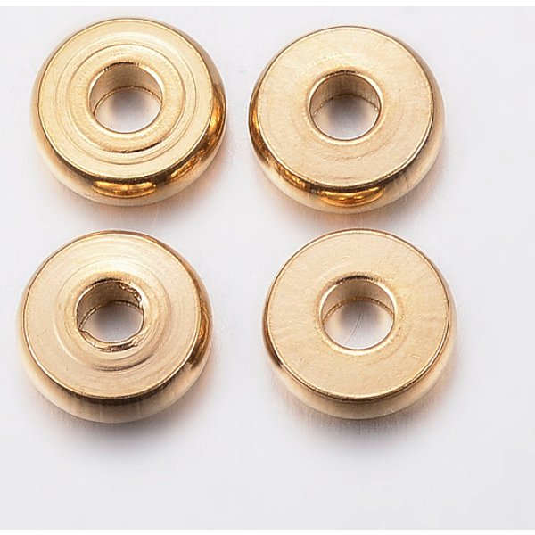 Ion Plating(Ip) 304 Stainless Steel Spacer Beads, Donut, Real 18K Gold Plated, 6X1.5-1.6Mm, Hole: 2Mm-image