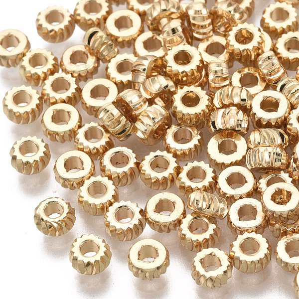 Perles séparateurs en laiton, sans nickel, rondelle ondulée, véritable 18k plaqué or, 3x1.5mm, Trou: 1.2mm