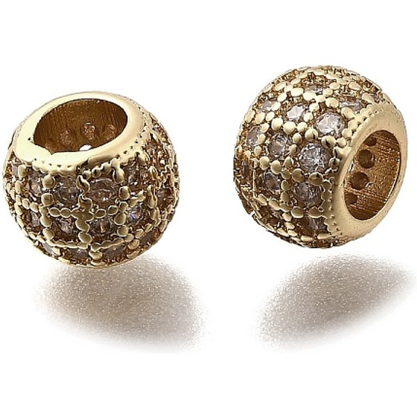 Brass Micro Pave Cubic Zirconia Beads, Rondelle, Real 18K Gold Plated, 7.5X5.5Mm, Hole: 3.7Mm-image