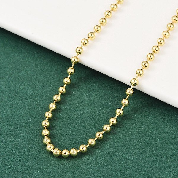 Collares De Cadena De Bolas De LatóN Chapado En Estante Para Mujer, Plateado De Larga DuracióN, Sin Plomo Y El Cadmio, Real 18K Chapado En Oro, 16.54 Pulgada (42 Cm), Grano: 3 Mm-image