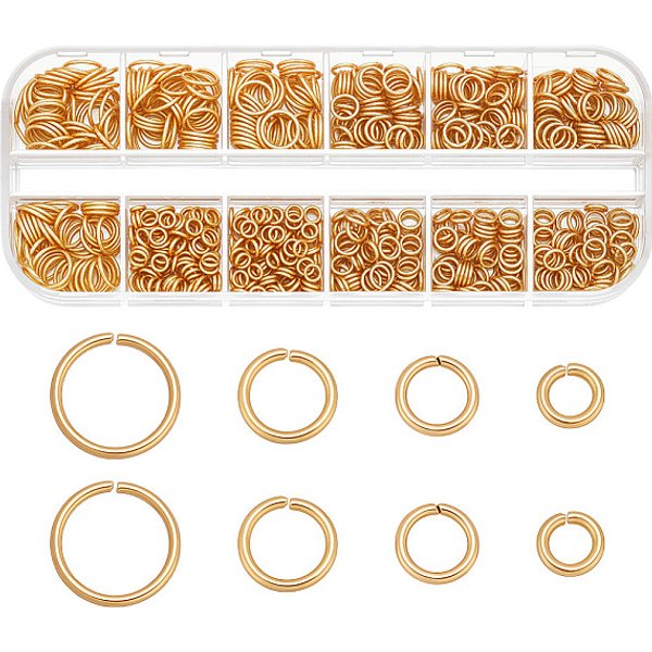 800 Pz 4 Stili Anelli Di Congiunzione In Acciaio Inossidabile 304, Anelli Di Salto Aperti, Anello Rotondo, Connettori Metallici Per Gioielli Fai-Da-Te E Accessori Portachiavi, Vero Placcato Oro 18K, 4-8X0.8Mm, Diametro Interno: 2.4-6.4Mm...-image