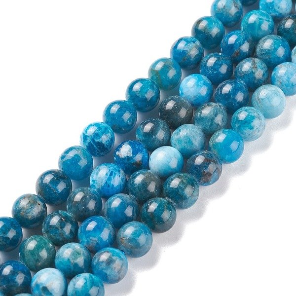 Chapelets De Perles En Apatite Naturelle, Ronde, 8Mm, Trou: 1Mm, Environ 49 Pcs/Chapelet, 15.5 Pouce (39.5 Cm)-image