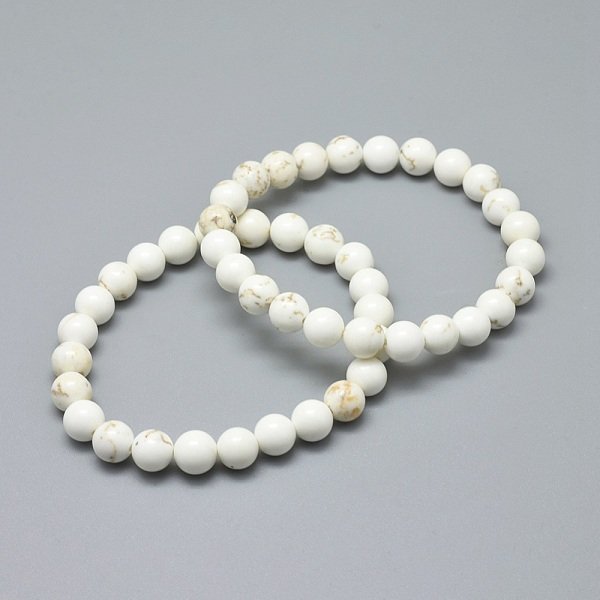 Natural Magnesite Bead Stretch Bracelets, Round, Inner Diameter: 2-1/8 Inch-2-3/8 Inch(5.5-6Cm), Bead: 8Mm-image