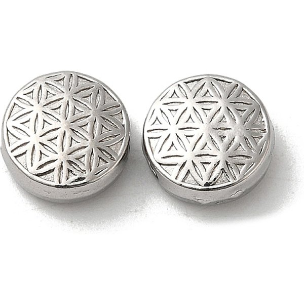 Billes En Acier Inoxydable 304 Anti-Ternissement, Plat Rond, Couleur Inoxydable, 9.5X4Mm, Trou: 1.6Mm-image
