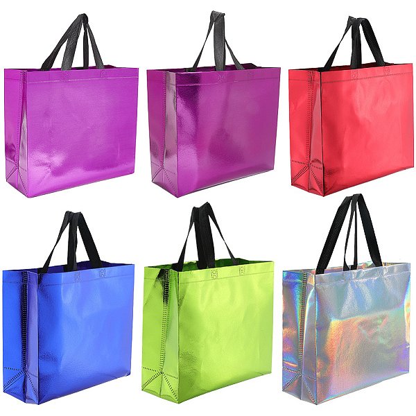 12 StüCk Wiederverwendbare GeschenktüTen In 6 Farben, Laser-Einkaufstasche Aus Vliesstoff Mit Griff, Rechteck, Mischfarbe, 32X12X28 Cm, 2 Stk. Je Farbe-image