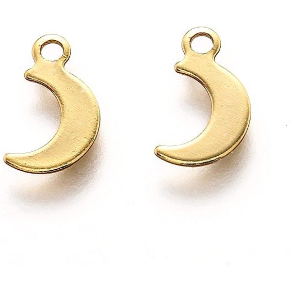 201 Dijes De Acero Inoxidable, Luna, Real 18K Chapado En Oro, 10X6X0.5Mm, Agujero: 1.4 Mm-image