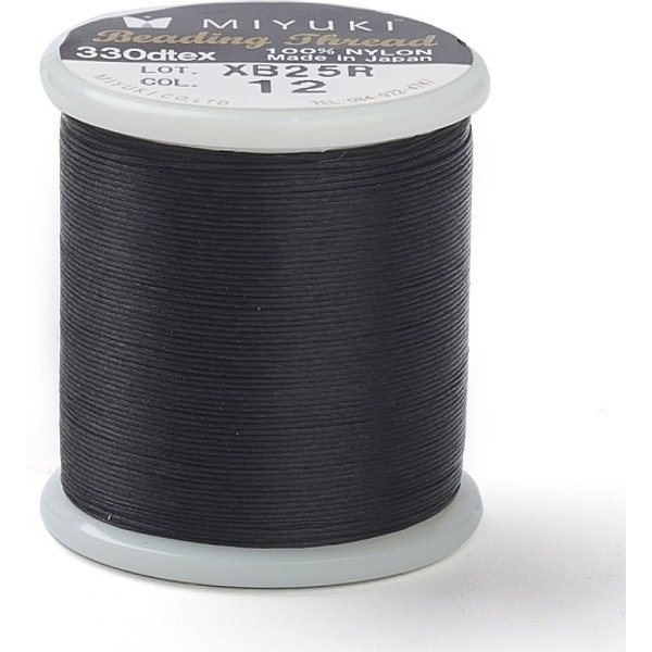 MIYUKI Beading Nylon Thread B, 330 DTEX/0.203mm/0.008", for Seed Beads, #12, Black, 0.16mm, 55 yards(50 meters)/roll