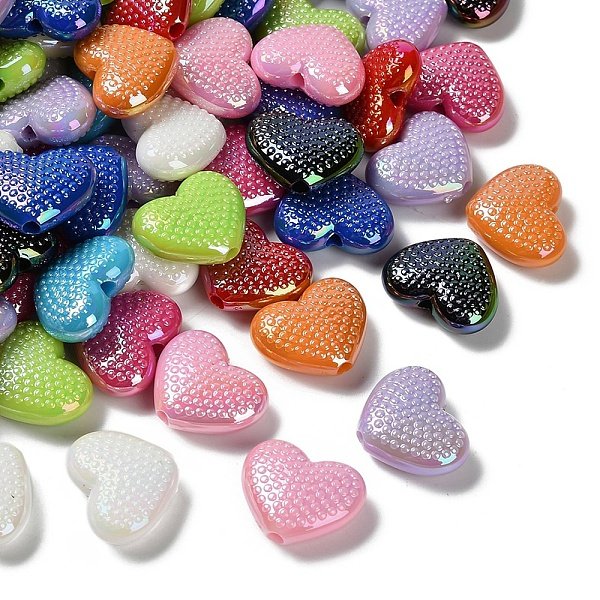 Uv Plating Opaque Acrylic Beads, Iridescent, Heart, Mixed Color, 17.5X21X8.5Mm, Hole: 2.8Mm-image