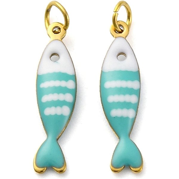 304 Stainless Steel Enamel Pendants, With Jump Ring, Ion Plating(Ip), Real 18K Gold Plated, Fish, 18.5X4.5X2.5Mm, Hole: 2.5Mm-image