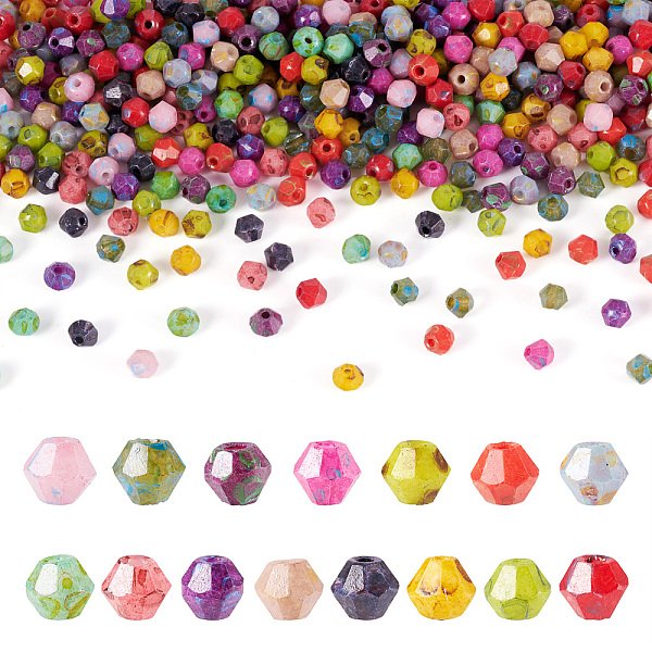 1500 Pz. 15 Colori Di Perline Di Vetro Per Pittura Da Forno Picasso, Bicono, Colore Misto, 4.5X4Mm, Foro: 1.1 Mm, 100 Pz / Colore-image