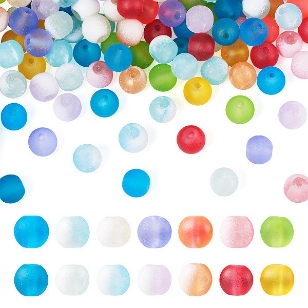 280Pcs 14 Couleurs Brins De Perles De Verre Transparent, Pour La Fabrication De Bijoux En Perles, Mat, Ronde, Couleur Mixte, 8Mm, Trou: 1-1.6Mm, Environ 99-106 Pcs/Chapelet, 30.31-31.4 Pouce, 20 Pcs / Couleur-image