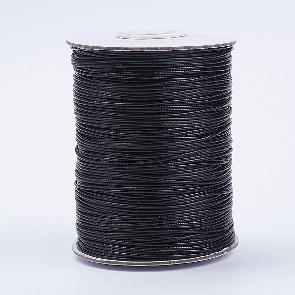 Korean Waxed Polyester Cord, Black, 1Mm, About 185Yards/Roll-image