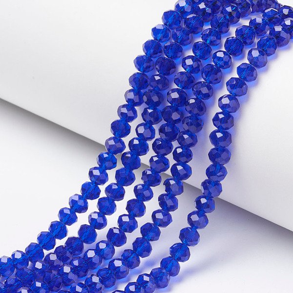 Glass Beads Strands, Faceted, Rondelle, Blue, 4X3Mm, Hole: 0.4Mm, About 110-115Pcs/Strand, 39-40Cm-image