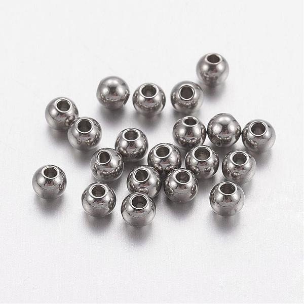 Tarnish Resistant 201 Stainless Steel Beads, Solid Round, Stainless Steel Color, 3Mm, Hole: 1Mm-image