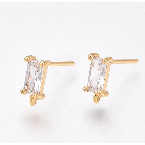 Fornituras De Aretes De LatóN, Circonita CúBica Y Asa, Sin NíQuel, Real 18K Chapado En Oro, RectáNgulo, Claro, 8.5X4Mm, Agujero: 0.8 Mm, Pin: 0.8 Mm-image