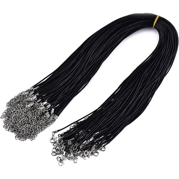 Cotone Cerato Making Collana Cavo, Con Lega Aragosta Artiglio Fermagli E Catene Finali Di Ferro, Platino, Nero, 17.12 Pollice (43.5 Cm), 1.5Mm-image