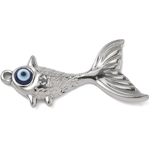 Pendentifs En Acier Inoxydable 304, Avec L'éMail, Poisson, Couleur Inoxydable, 33.5X17.5X4Mm, Trou: 1.5Mm-image