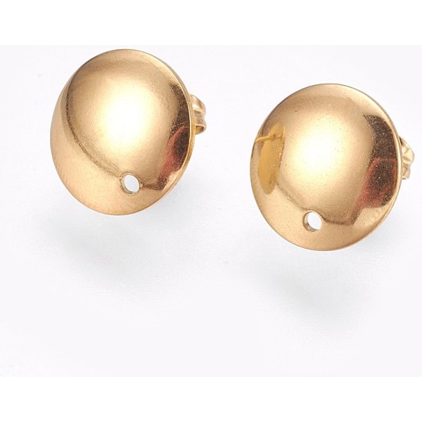 Ionenplattierung (Ip) 304 Edelstahl Ohrstecker ZubehöRse, Flachrund, Golden, 12 Mm, 13X2 Mm, Stift: 0.8 Mm-image