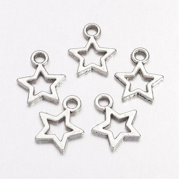 Antique Silver Tibetan Style Star Pendants, Lead Free And Cadmium Free, 10Mm Wide, 12Mm Long, Hole: 2Mm-image